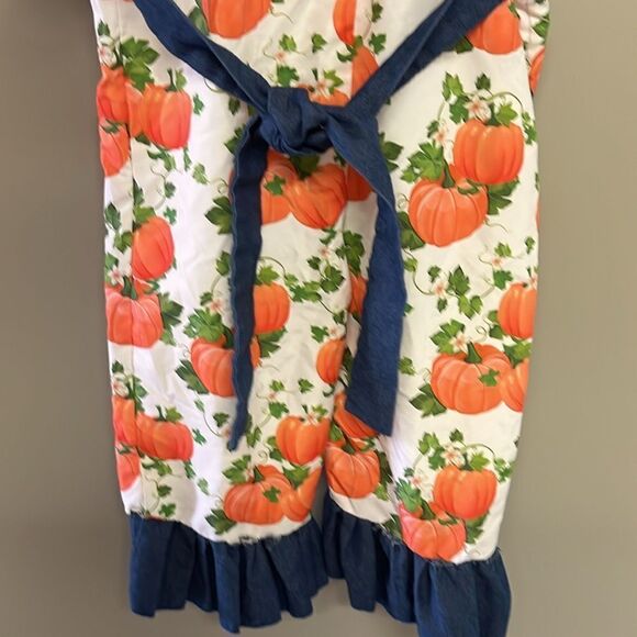 Pumpkin Girls Sleeveless Ruffles Pull-On Fall Pattern Overalls *see measurements - Picture 10 of 11